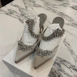 Manolo Blahnik Silver Embellished Mules